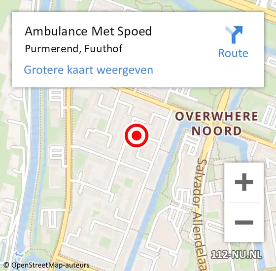 Locatie op kaart van de 112 melding: Ambulance Met Spoed Naar Purmerend, Fuuthof op 1 mei 2021 11:43