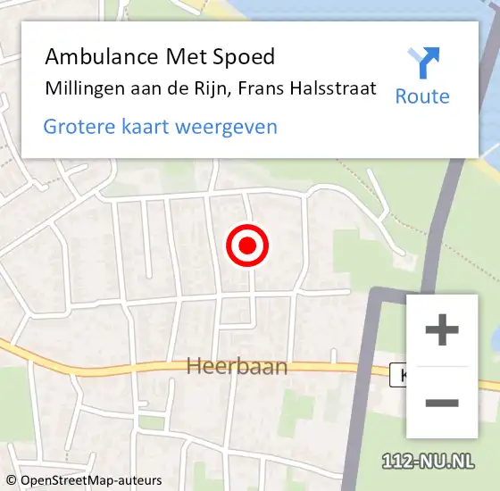 Locatie op kaart van de 112 melding: Ambulance Met Spoed Naar Millingen aan de Rijn, Frans Halsstraat op 1 mei 2021 12:20