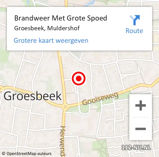 Locatie op kaart van de 112 melding: Brandweer Met Grote Spoed Naar Groesbeek, Muldershof op 1 mei 2021 12:49