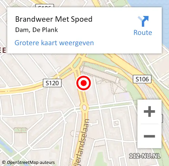 Locatie op kaart van de 112 melding: Brandweer Met Spoed Naar Dam, De Plank op 9 juni 2014 12:44