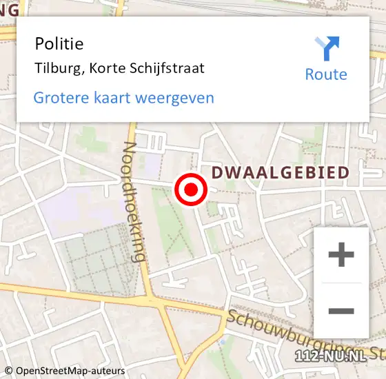 Locatie op kaart van de 112 melding: Politie Tilburg, Korte Schijfstraat op 1 mei 2021 14:56