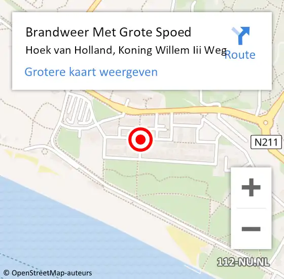 Locatie op kaart van de 112 melding: Brandweer Met Grote Spoed Naar Hoek van Holland, Koning Willem Iii Weg op 1 mei 2021 15:30