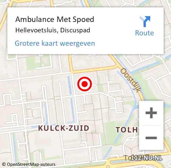 Locatie op kaart van de 112 melding: Ambulance Met Spoed Naar Hellevoetsluis, Discuspad op 1 mei 2021 16:17
