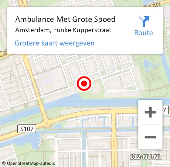 Locatie op kaart van de 112 melding: Ambulance Met Grote Spoed Naar Amsterdam, Funke Kupperstraat op 1 mei 2021 17:03