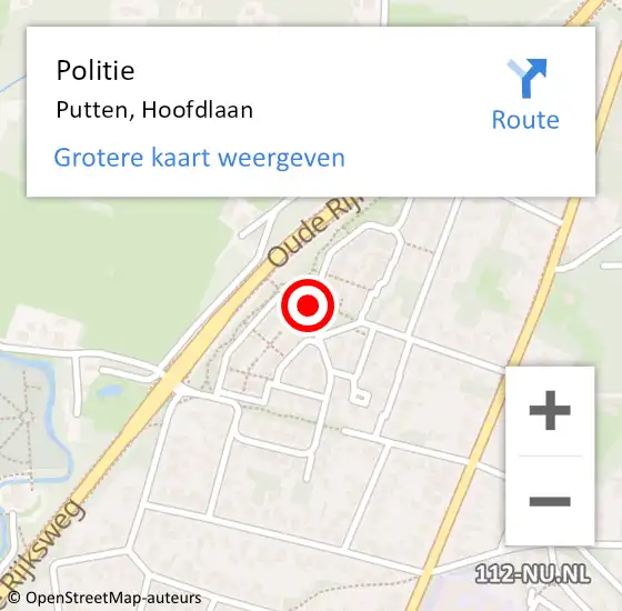 Locatie op kaart van de 112 melding: Politie Putten, Hoofdlaan op 1 mei 2021 17:24