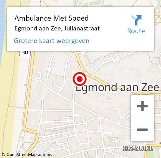 Locatie op kaart van de 112 melding: Ambulance Met Spoed Naar Egmond aan Zee, Julianastraat op 4 oktober 2013 14:22