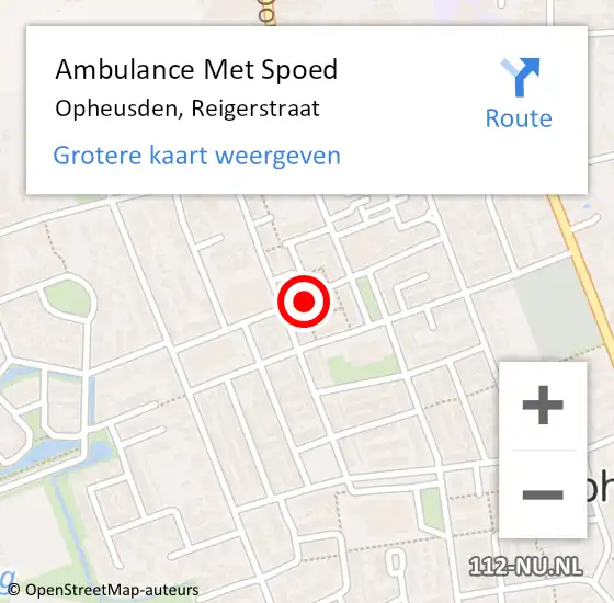 Locatie op kaart van de 112 melding: Ambulance Met Spoed Naar Opheusden, Reigerstraat op 1 mei 2021 23:13