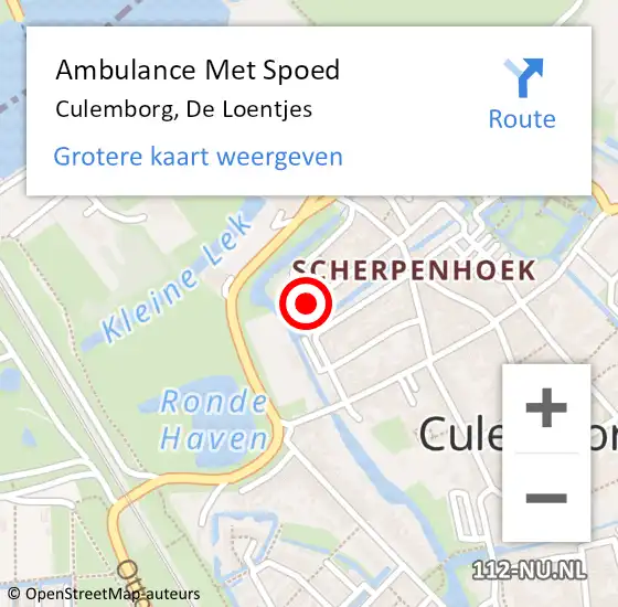 Locatie op kaart van de 112 melding: Ambulance Met Spoed Naar Culemborg, De Loentjes op 2 mei 2021 02:13