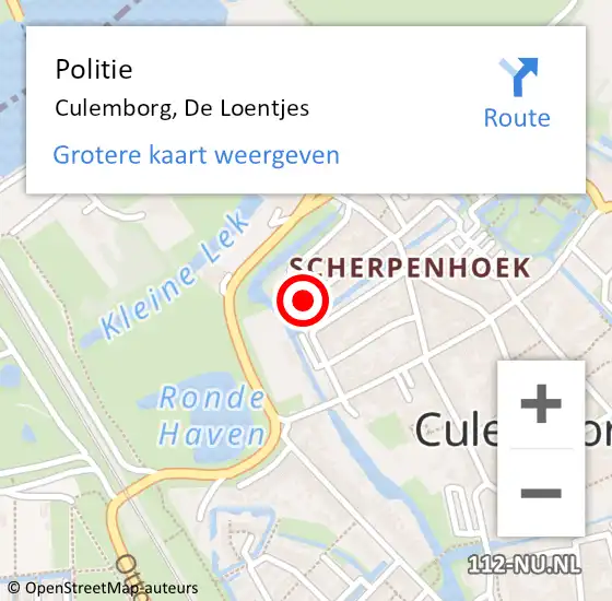 Locatie op kaart van de 112 melding: Politie Culemborg, De Loentjes op 2 mei 2021 02:14