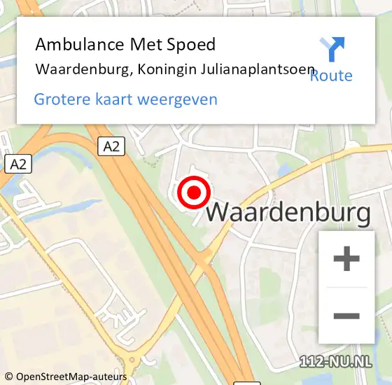 Locatie op kaart van de 112 melding: Ambulance Met Spoed Naar Waardenburg, Koningin Julianaplantsoen op 2 mei 2021 02:29