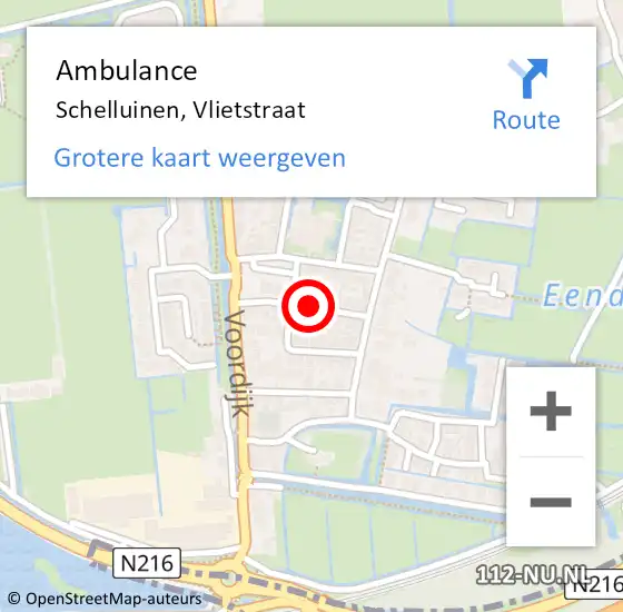 Locatie op kaart van de 112 melding: Ambulance Schelluinen, Vlietstraat op 2 mei 2021 05:55