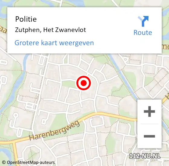 Locatie op kaart van de 112 melding: Politie Zutphen, Het Zwanevlot op 2 mei 2021 07:02