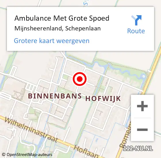 Locatie op kaart van de 112 melding: Ambulance Met Grote Spoed Naar Mijnsheerenland, Schepenlaan op 2 mei 2021 07:56