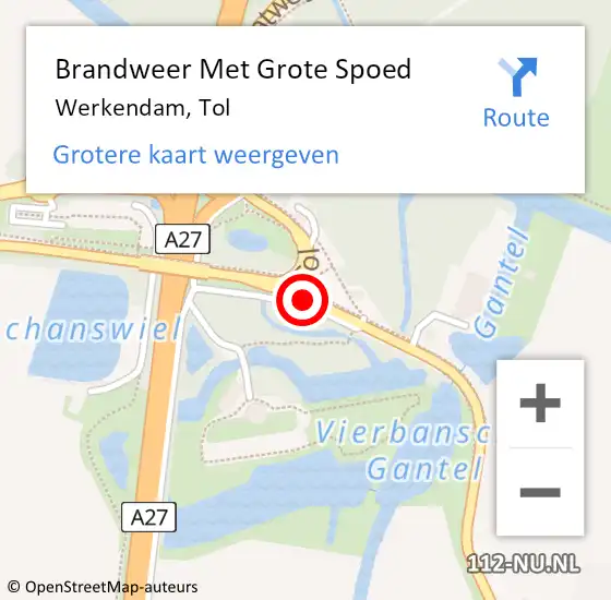 Locatie op kaart van de 112 melding: Brandweer Met Grote Spoed Naar Werkendam, Tol op 2 mei 2021 08:47