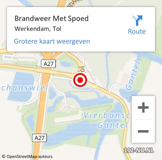 Locatie op kaart van de 112 melding: Brandweer Met Spoed Naar Werkendam, Tol op 2 mei 2021 10:04