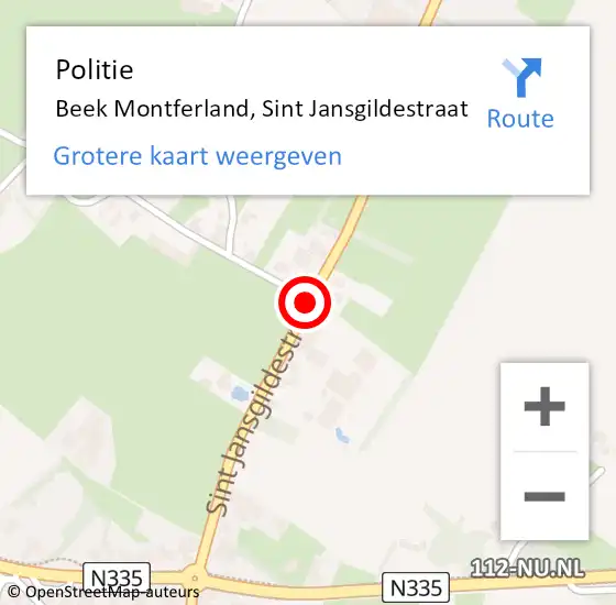 Locatie op kaart van de 112 melding: Politie Beek Montferland, Sint Jansgildestraat op 2 mei 2021 11:57