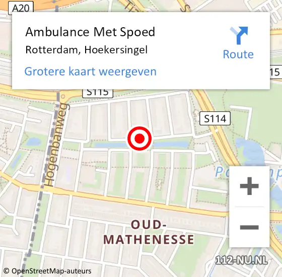 Locatie op kaart van de 112 melding: Ambulance Met Spoed Naar Rotterdam, Hoekersingel op 2 mei 2021 16:38