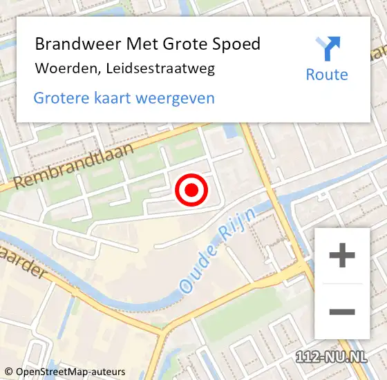 Locatie op kaart van de 112 melding: Brandweer Met Grote Spoed Naar Woerden, Leidsestraatweg op 2 mei 2021 18:25