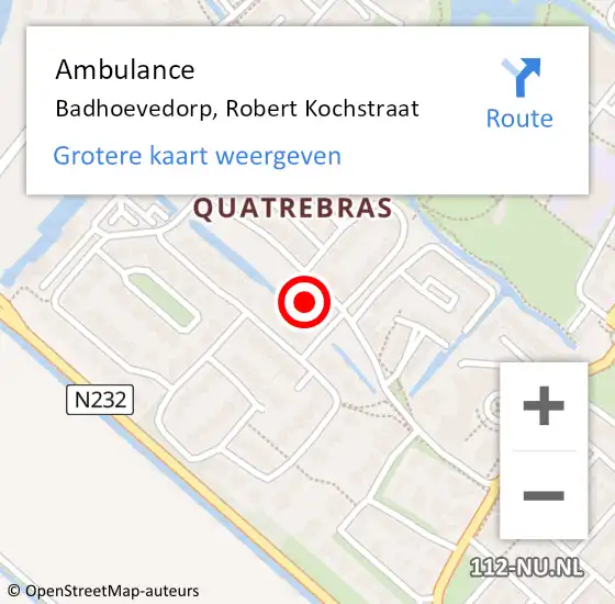 Locatie op kaart van de 112 melding: Ambulance Badhoevedorp, Robert Kochstraat op 2 mei 2021 18:37