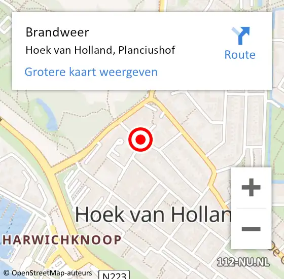 Locatie op kaart van de 112 melding: Brandweer Hoek van Holland, Planciushof op 2 mei 2021 22:26