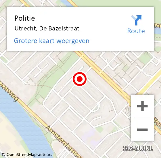 Locatie op kaart van de 112 melding: Politie Utrecht, De Bazelstraat op 2 mei 2021 23:42