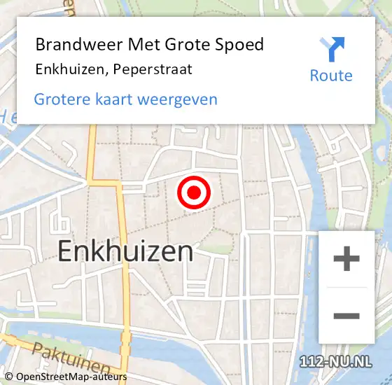 Locatie op kaart van de 112 melding: Brandweer Met Grote Spoed Naar Enkhuizen, Peperstraat op 3 mei 2021 00:42