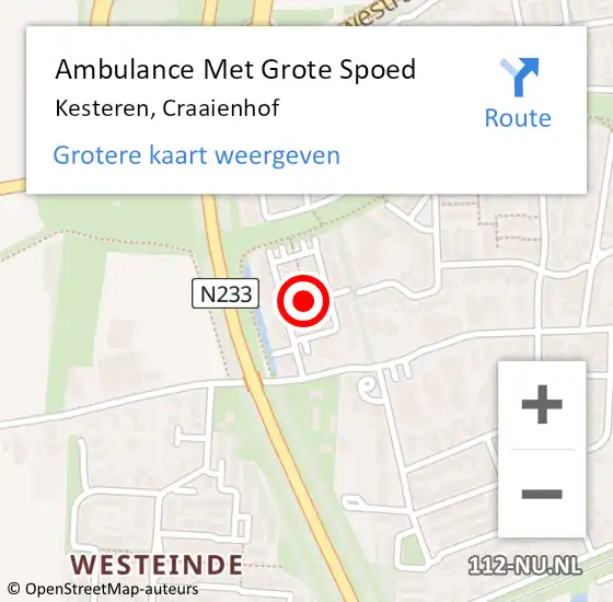 Locatie op kaart van de 112 melding: Ambulance Met Grote Spoed Naar Kesteren, Craaienhof op 3 mei 2021 02:37