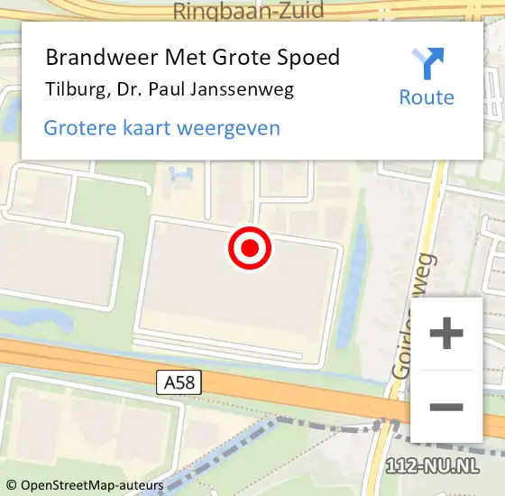 Locatie op kaart van de 112 melding: Brandweer Met Grote Spoed Naar Tilburg, Dr. Paul Janssenweg op 3 mei 2021 08:42