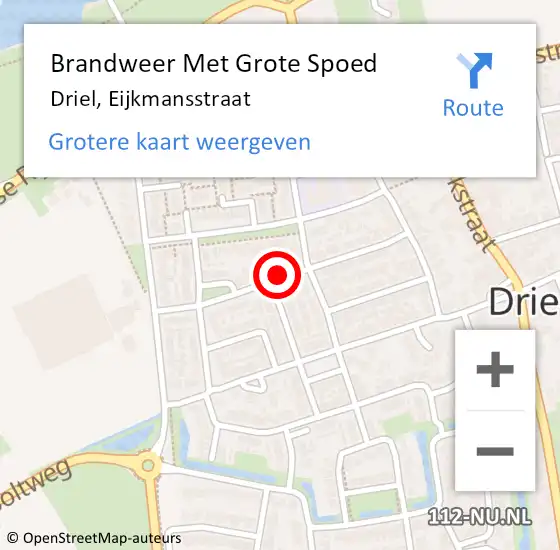 Locatie op kaart van de 112 melding: Brandweer Met Grote Spoed Naar Driel, Eijkmansstraat op 3 mei 2021 10:38