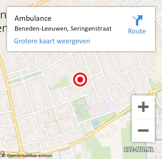 Locatie op kaart van de 112 melding: Ambulance Beneden-Leeuwen, Seringenstraat op 3 mei 2021 10:39