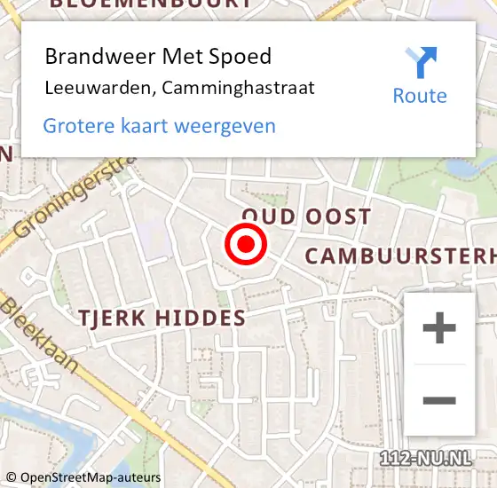Locatie op kaart van de 112 melding: Brandweer Met Spoed Naar Leeuwarden, Camminghastraat op 3 mei 2021 10:59