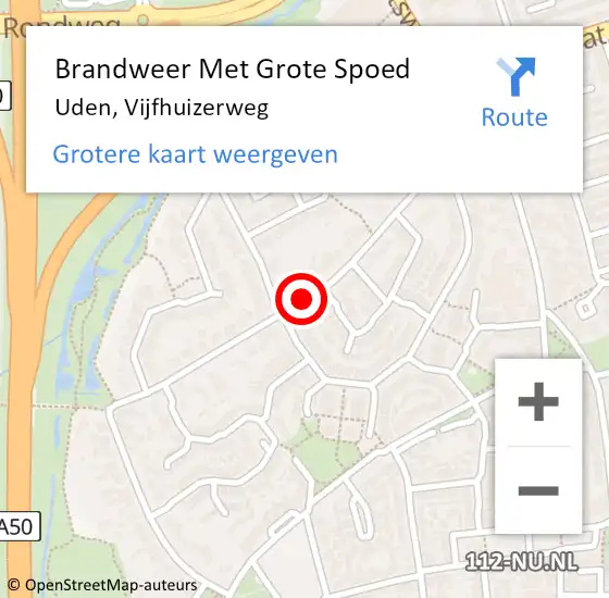 Locatie op kaart van de 112 melding: Brandweer Met Grote Spoed Naar Uden, Vijfhuizerweg op 3 mei 2021 11:55