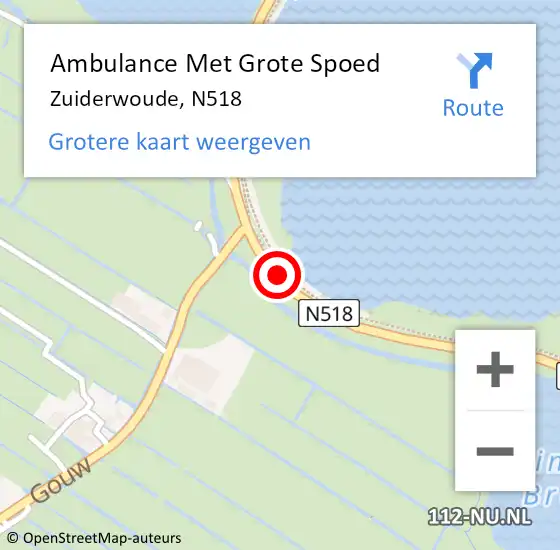 Locatie op kaart van de 112 melding: Ambulance Met Grote Spoed Naar Zuiderwoude, N518 op 3 mei 2021 13:50