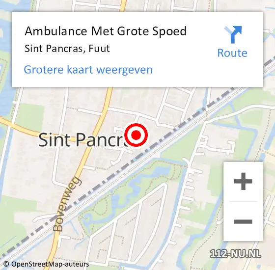 Locatie op kaart van de 112 melding: Ambulance Met Grote Spoed Naar Sint Pancras, Fuut op 3 mei 2021 13:54