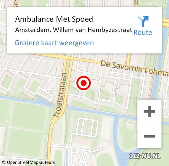 Locatie op kaart van de 112 melding: Ambulance Met Spoed Naar Amsterdam, Willem van Hembyzestraat op 3 mei 2021 15:33