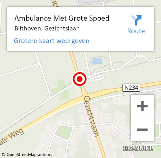 Locatie op kaart van de 112 melding: Ambulance Met Grote Spoed Naar Bilthoven, Gezichtslaan op 3 mei 2021 15:35