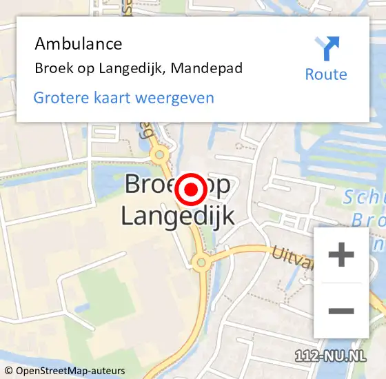 Locatie op kaart van de 112 melding: Ambulance Broek op Langedijk, Mandepad op 3 mei 2021 17:09