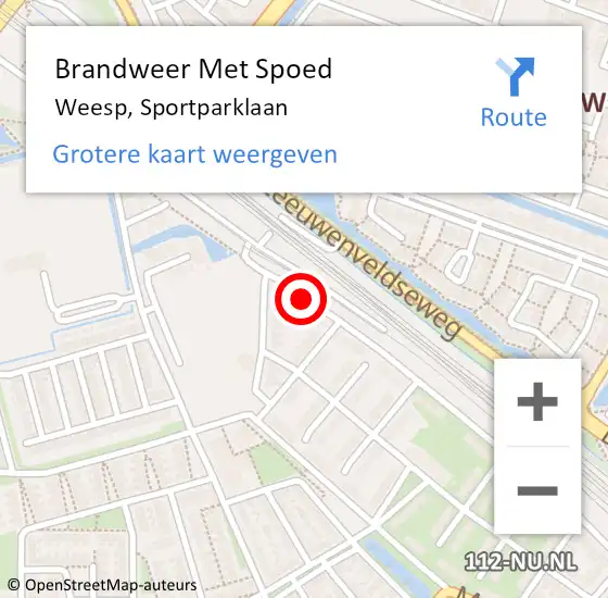 Locatie op kaart van de 112 melding: Brandweer Met Spoed Naar Weesp, Sportparklaan op 3 mei 2021 18:09