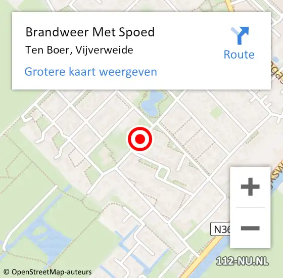 Locatie op kaart van de 112 melding: Brandweer Met Spoed Naar Ten Boer, Vijverweide op 9 juni 2014 16:06