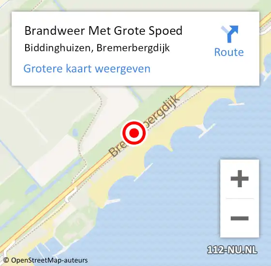 Locatie op kaart van de 112 melding: Brandweer Met Grote Spoed Naar Biddinghuizen, Bremerbergdijk op 3 mei 2021 21:02