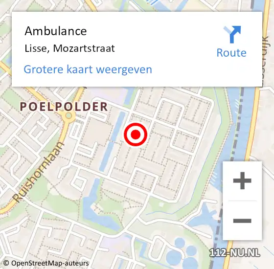 Locatie op kaart van de 112 melding: Ambulance Lisse, Mozartstraat op 3 mei 2021 21:44