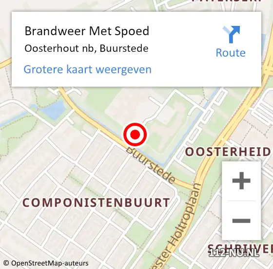 Locatie op kaart van de 112 melding: Brandweer Met Spoed Naar Oosterhout nb, Buurstede op 3 mei 2021 22:49