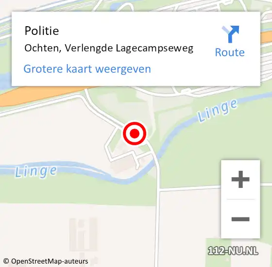 Locatie op kaart van de 112 melding: Politie Ochten, Verlengde Lagecampseweg op 4 mei 2021 05:41