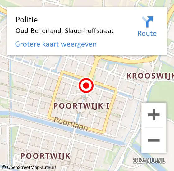 Locatie op kaart van de 112 melding: Politie Oud-Beijerland, Slauerhoffstraat op 4 mei 2021 07:16