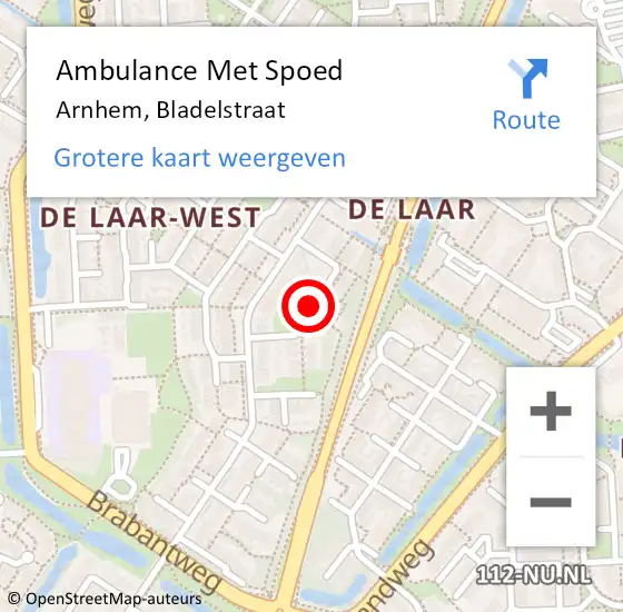 Locatie op kaart van de 112 melding: Ambulance Met Spoed Naar Arnhem, Bladelstraat op 4 mei 2021 07:29