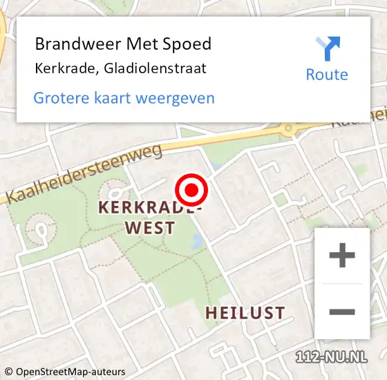 Locatie op kaart van de 112 melding: Brandweer Met Spoed Naar Kerkrade, Gladiolenstraat op 4 mei 2021 08:06