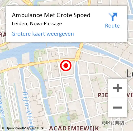 Locatie op kaart van de 112 melding: Ambulance Met Grote Spoed Naar Leiden, Nova-Passage op 4 mei 2021 08:42