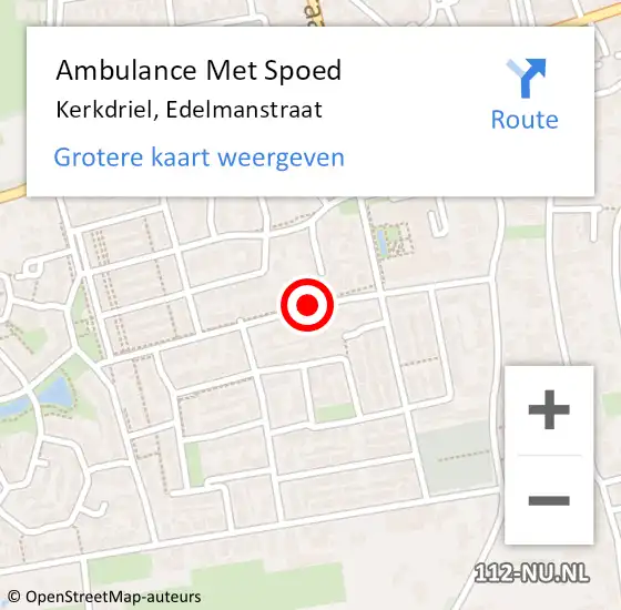 Locatie op kaart van de 112 melding: Ambulance Met Spoed Naar Kerkdriel, Edelmanstraat op 4 mei 2021 09:28