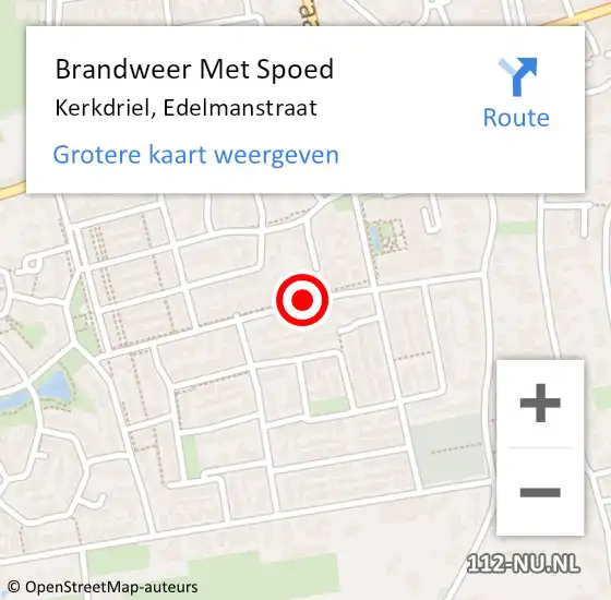 Locatie op kaart van de 112 melding: Brandweer Met Spoed Naar Kerkdriel, Edelmanstraat op 4 mei 2021 09:35