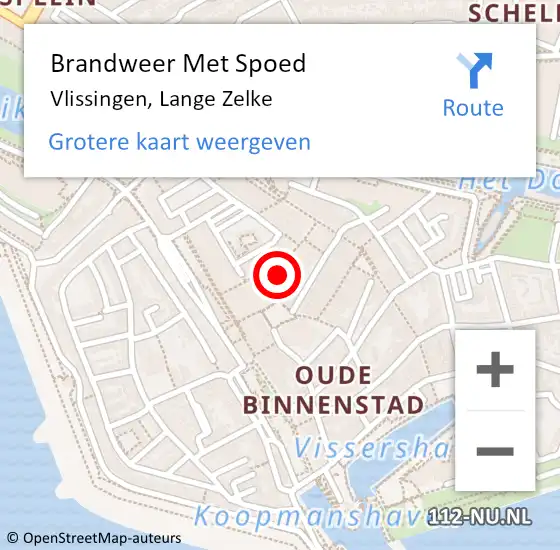 Locatie op kaart van de 112 melding: Brandweer Met Spoed Naar Vlissingen, Lange Zelke op 4 mei 2021 10:59